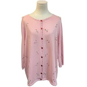 Vintage CJ Banks Pink Floral Embroidered Cotton Grannycore Cottage Cardigan 1X